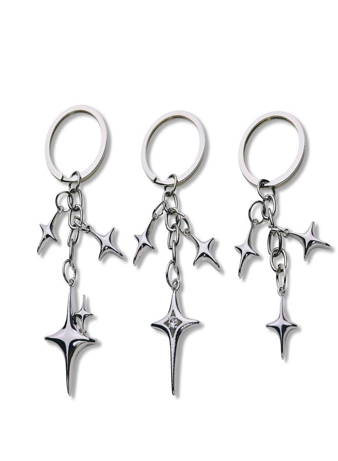 CHRIS GOOD 3pcs Cute Star Y2k Keychain Silver,Cool Keychains,Aesthetic Accessories Stainless Steel Key Ring Purse Handbag Backpack Bag Charms Car Holder (star) - Image 1